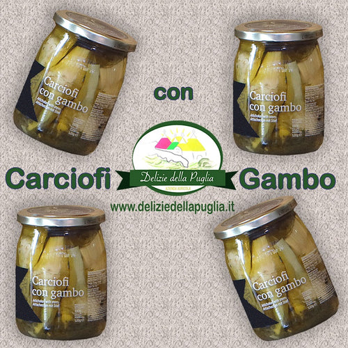 Ecco i Carciofi di Puglia Sottolio con Gambo in Olio extra vergine di oliva Evo Delizie della Puglia e Prodotti tipici Pugliesi 8033866853697