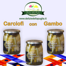 Carica l'immagine nel visualizzatore di Gallery, Carciofi sottolio con Gambo in Olio extra vergine di oliva Delizie della Puglia e Prodotti tipici Pugliesi da Bisceglie 8033866853697