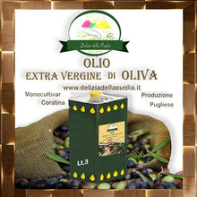 Carica l'immagine nel visualizzatore di Gallery, Migliore Olio EVO si trova in Puglia Acquista una lattina da 3 Lt. di Olio Extravergine di Oliva te lo portiamo direttamente a casa tua con tante Delizie della Puglia 0958EVO3LT