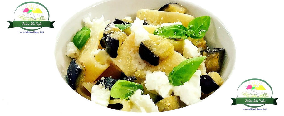 Paccheri al Basilico con Melanzana Bufala e Taralli Cioppini al latte di bufala Pugliesi