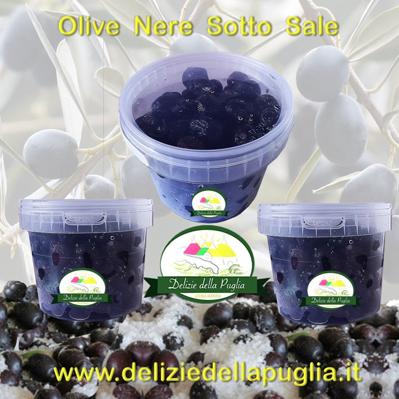 Le Olive nere sotto Sale e Olive nolche della Puglia e Olive Nolca con tante Delizie della Puglia da Bisceglie