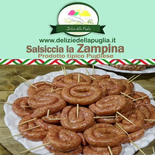 Ecco la Salsiccia Zampina Pugliese, tipica specialità di carne della tradizione pugliese con carne di bovino e suino selezionate