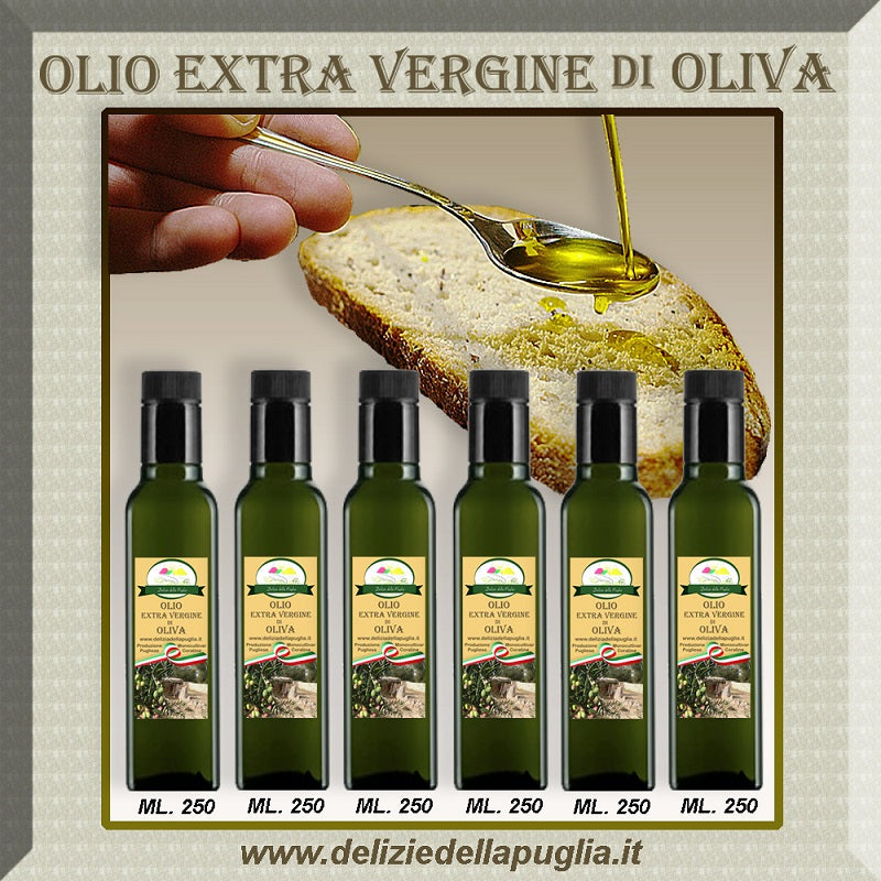 Il Miglior Olio EVO si trova in Puglia bottiglia da 250 ml. di Olio Extra vergine di Oliva te lo portiamo direttamente a casa tua con tante altre Delizie della Puglia