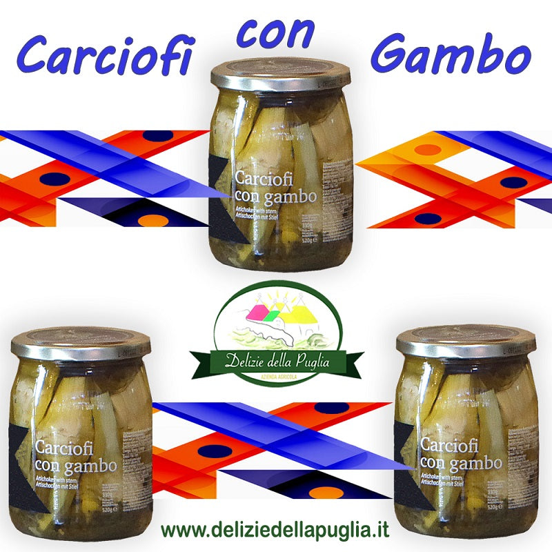 Ottimi i Carciofi Pugliesi Sottolio con Gambo in Olio extra vergine di oliva Evo Delizie della Puglia e Prodotti tipici Pugliesi 8033866853697