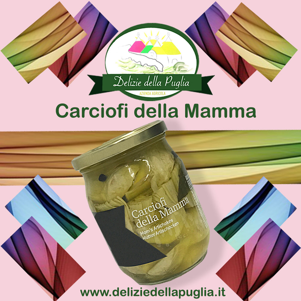 Carciofi sottolio Pugliesi con Olio extra vergine di oliva Evo Delizie della Puglia e Prodotti tipici Pugliesi da Bisceglie Artichokes of the Mother - Artichokes de la mère Apulia Food
