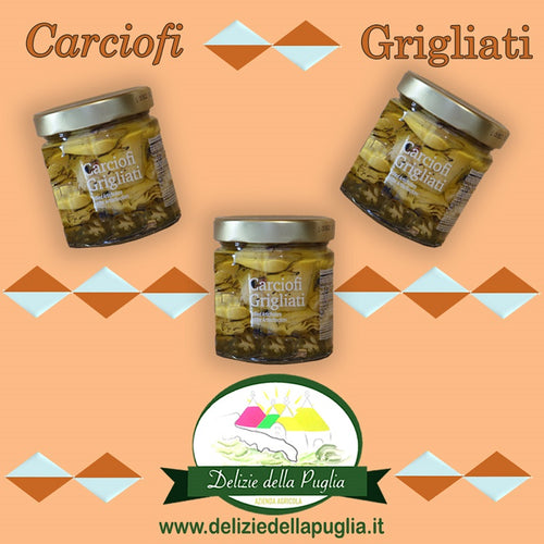 ecco i Favolosi i Carciofi Sottolio di Puglia Grigliati in Olio extra vergine di oliva Evo vere Delizie della Puglia e Prodotti tipici Pugliesi 8033866853178