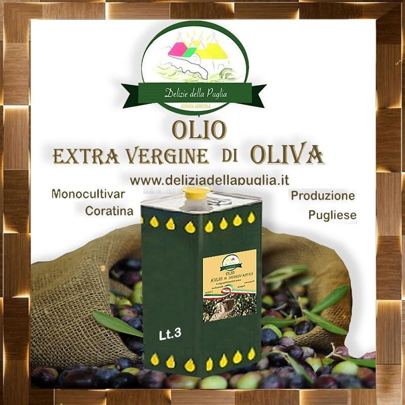 Migliore Olio EVO si trova in Puglia Acquista una lattina da 3 Lt. di Olio Extravergine di Oliva te lo portiamo direttamente a casa tua con tante Delizie della Puglia 0958EVO3LT