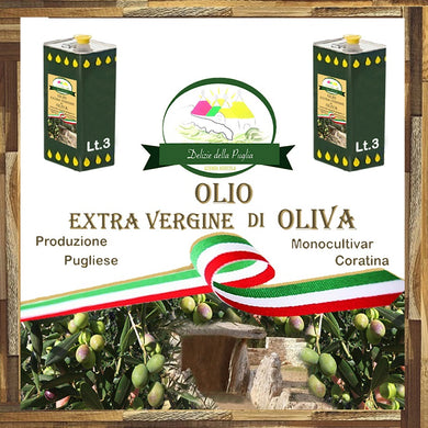 il migliore Olio EVO si trova in Puglia Acquista una lattina da 3 Lt. di Olio Extravergine di Oliva te lo portiamo direttamente a casa tua con tante Delizie della Puglia 0958EVO3LT
