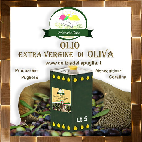 L'Olio EVO migliore si trova in Puglia Acquista una lattina da 5 Lt. di Olio Extravergine di Oliva te lo portiamo direttamente a casa tua con tante Delizie della Puglia - 0958EVO5LT - 0958EVO