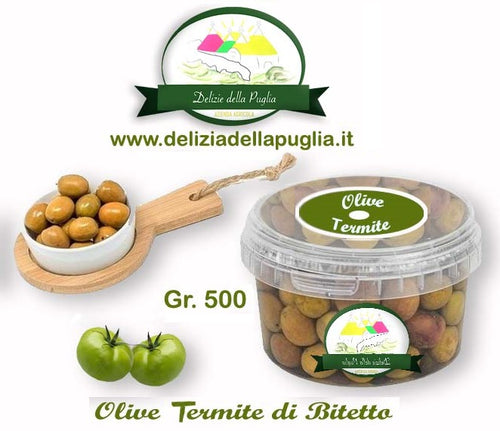 Le Ottime le Olive Termite di Bitetto dette anche olive Baresane in salamoia da 500 gr.