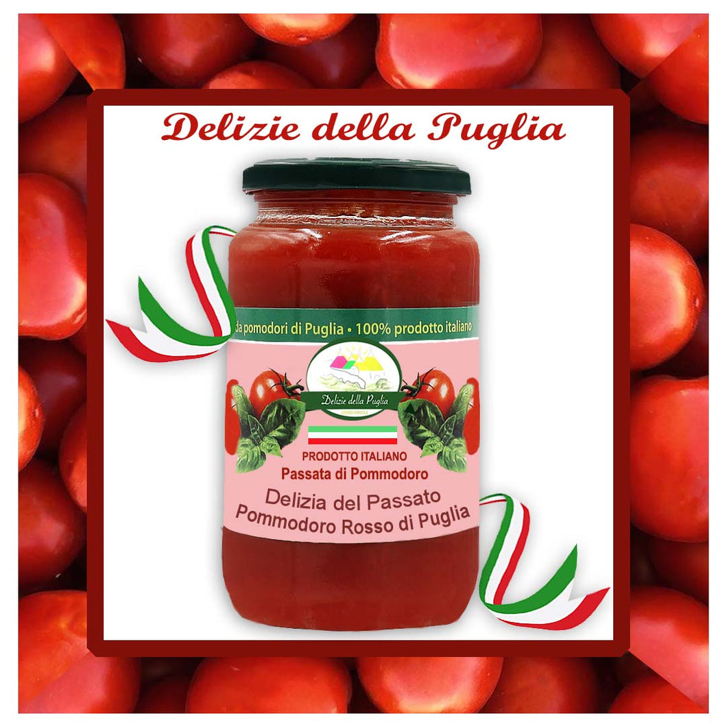 La vera passata di Pomodoro fresco dalla Puglia solo con sugo di pomodori Pugliesi, una vera Delizia della Puglia la salsa Pugliese
