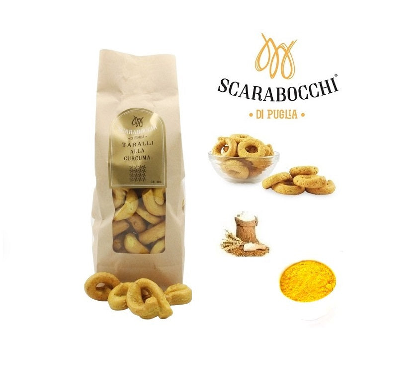 Taralli Pugliesi alla Curcuma da Scarabocchi di Puglia sono Delizie della Puglia a Bisceglie - 0958200055 direttamente a casa tua 